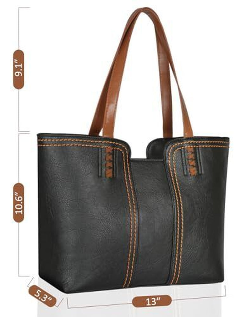 Women'S Vegan Leather Tote Purses with Zipper Casual Shoulder Orange Coffee