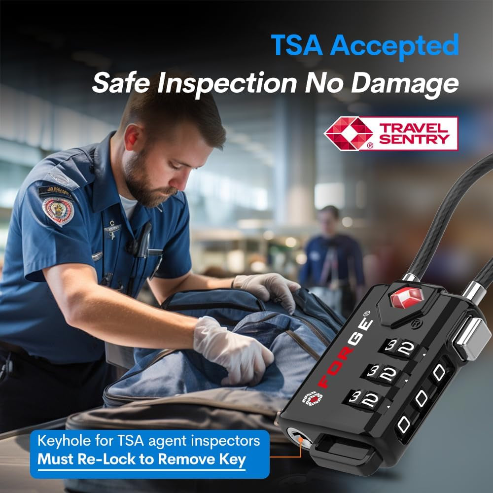 TSA Approved Cable Luggage Locks, Re-Settable Combination with Alloy Body, Black 1 Lock.