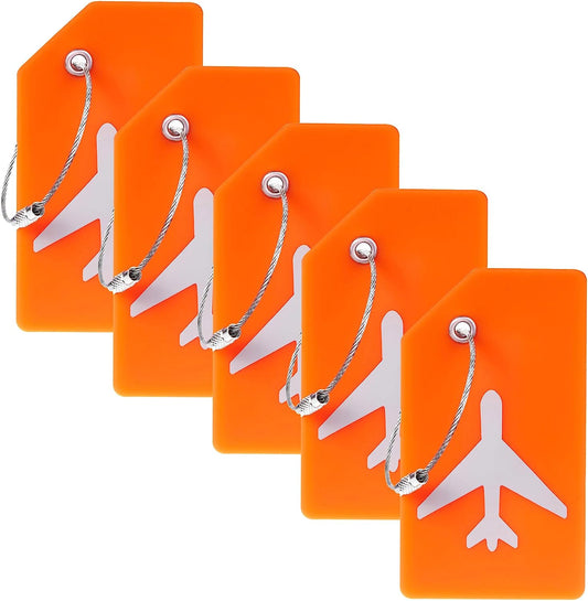 5 Pack Silicone Luggage Tag for Suitcases with Stainless Loop, TSA Approved, Privacy Protection Travel Essentials Bag Tags by , Orange