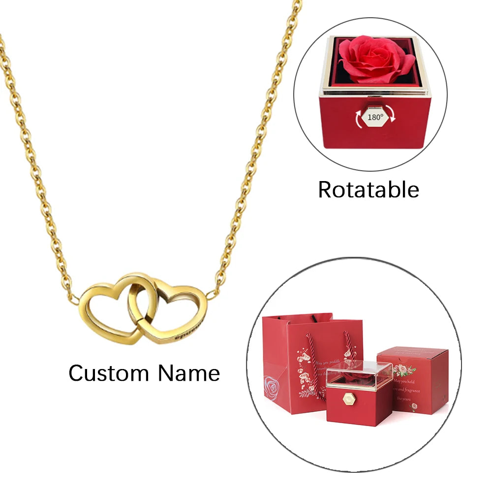 ETERNAL ROSE BOX - W/ENGRAVED NECKLACE & REALROSE Flower Gift Box Heart Pendant Customize Necklace Valentine'S Day Gift for Her