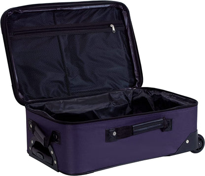 Rockland 2 Piece Expandable Softside Luggage Set Carry on Tote Bag Purple