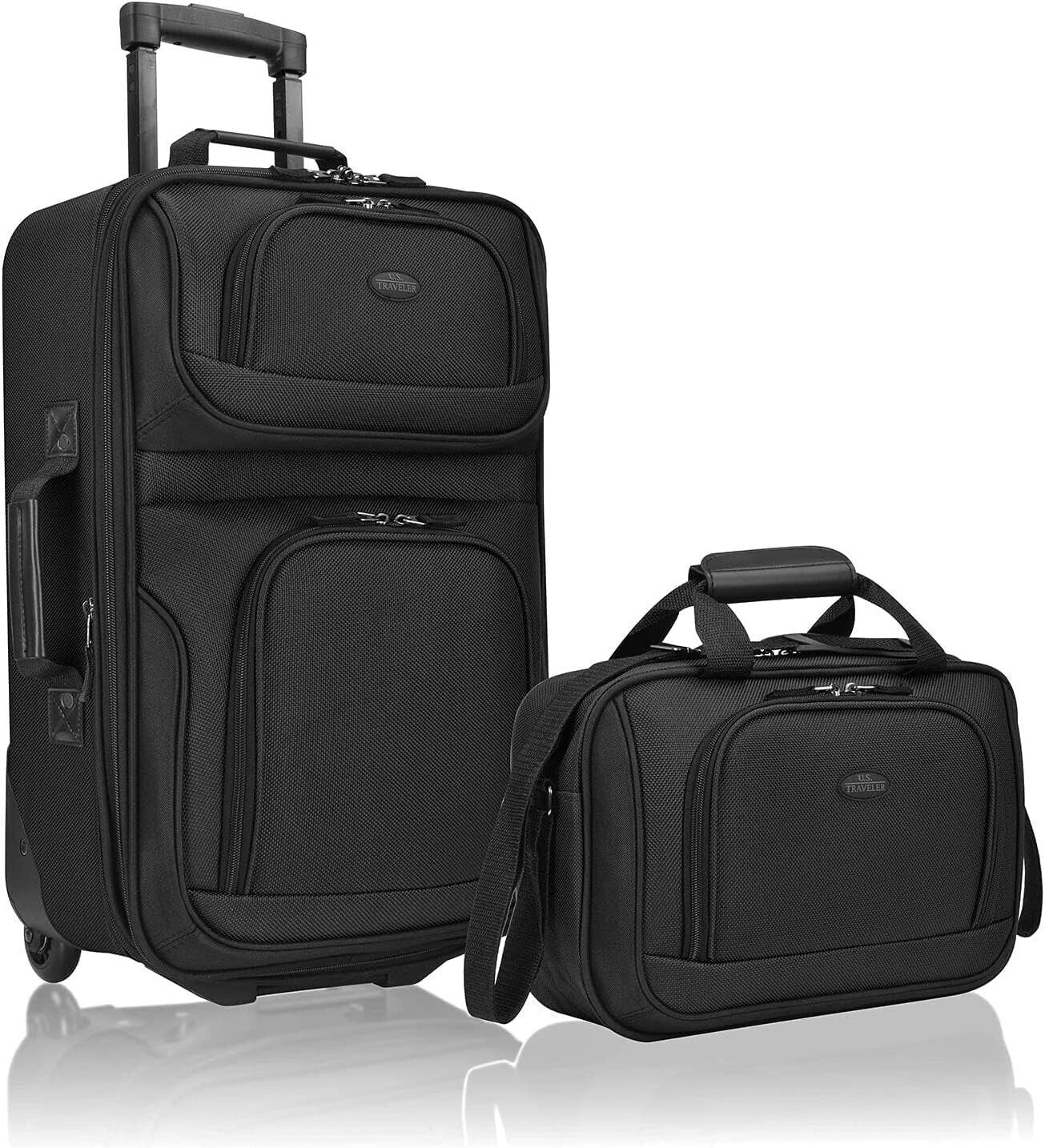 U.S. Traveler 2 Piece Expandable Softside Luggage Set 21" Carry on Tote Black