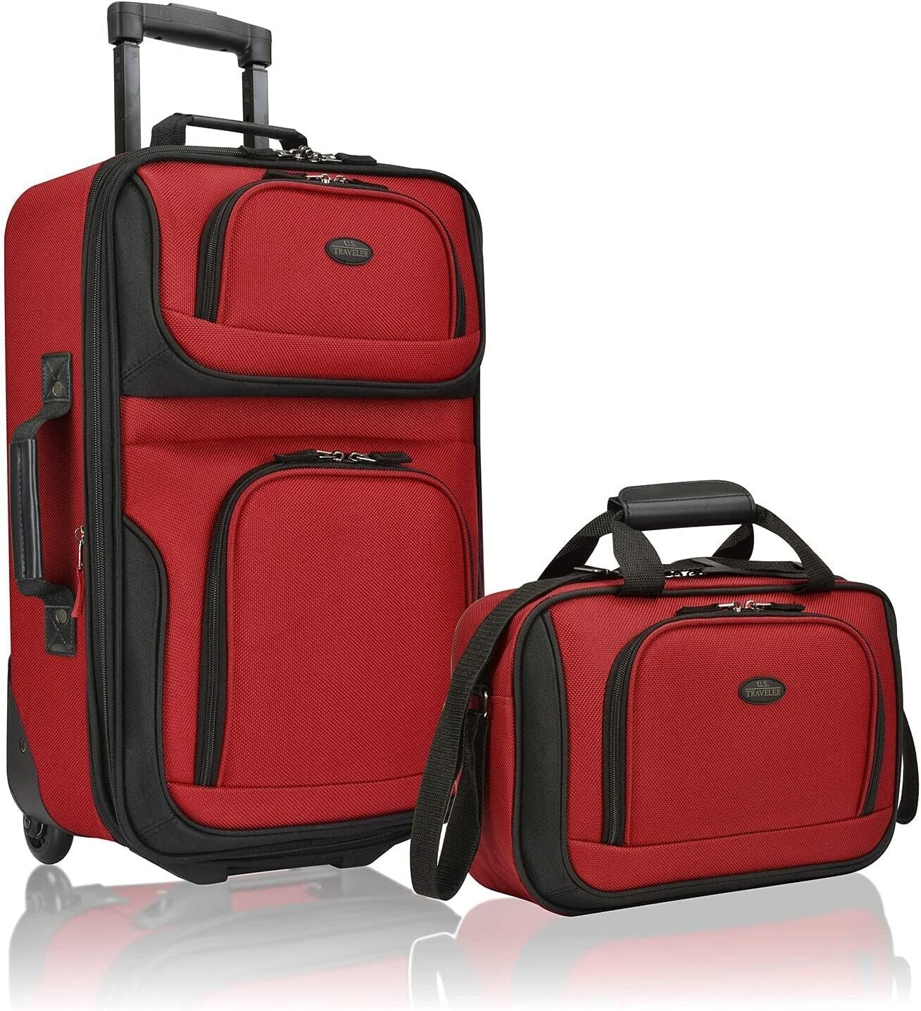 U.S. Traveler 2 Piece Expandable Softside Luggage Set 21" Carry on Tote Bag Red