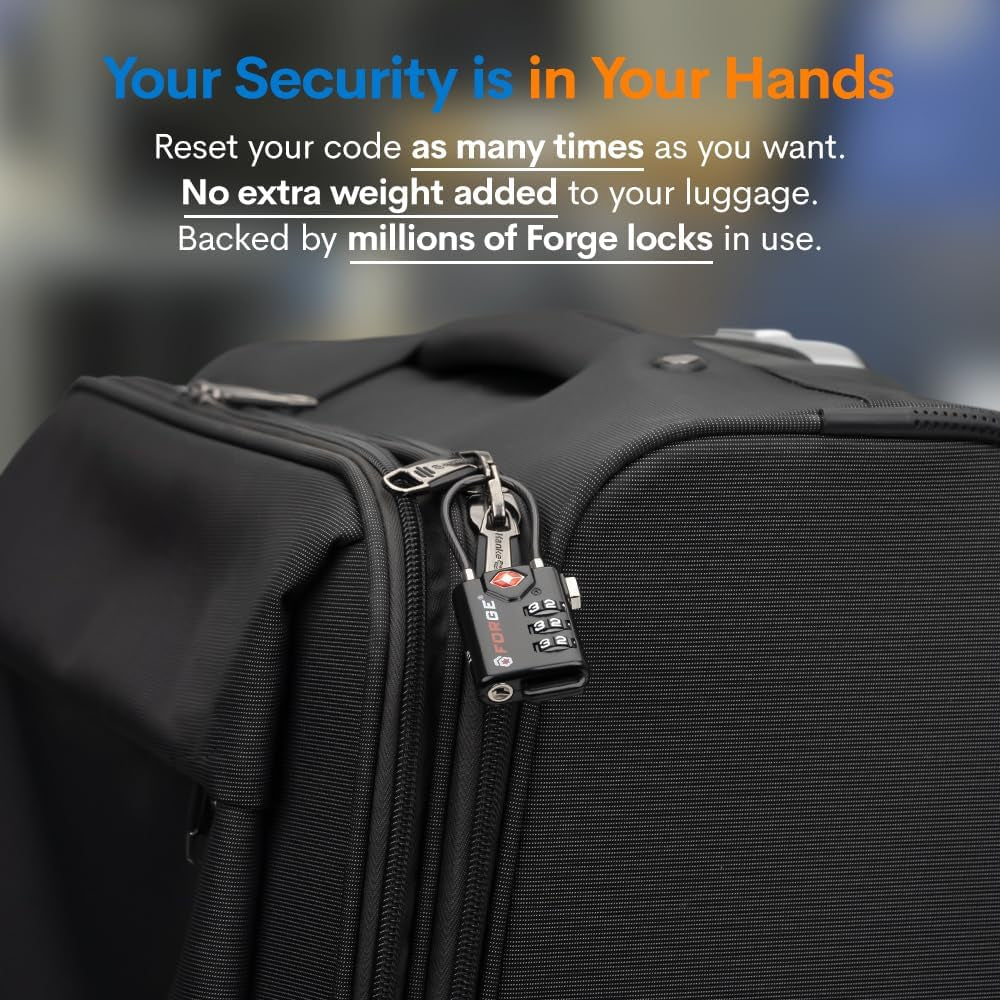 TSA Approved Cable Luggage Locks, Re-Settable Combination with Alloy Body, Black 1 Lock.