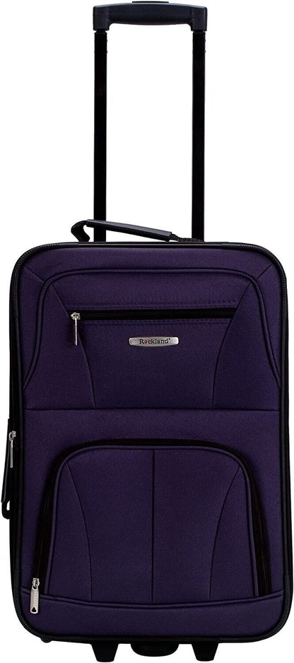 Rockland 2 Piece Expandable Softside Luggage Set Carry on Tote Bag Purple