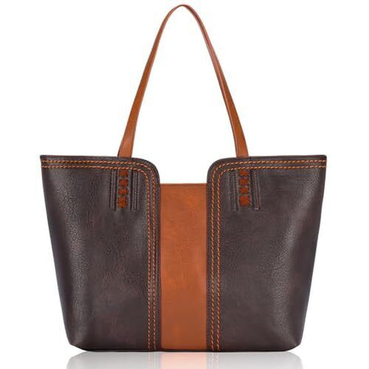 Women'S Vegan Leather Tote Purses with Zipper Casual Shoulder Orange Coffee