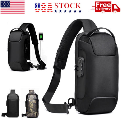 Anti Theft Sling Bag Waterproof Chest Bag Crossbody Backpack W/ USB Charge Port