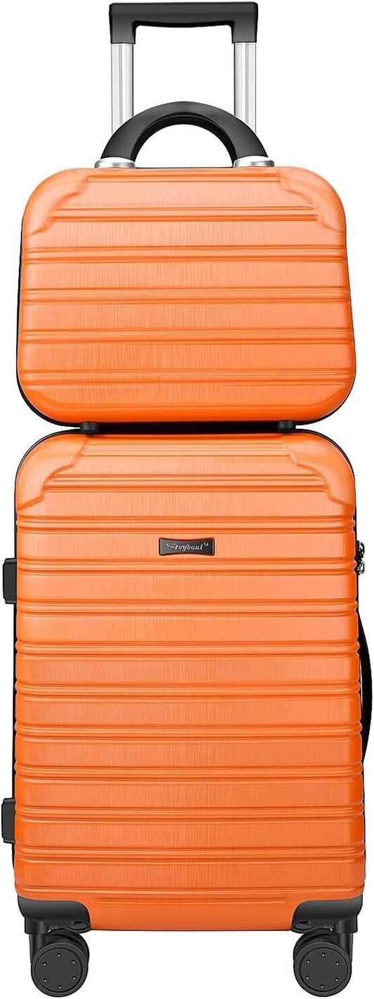 Feybaul 2 Piece Luggage Set Hardcase Carry on Spinner TSA Lock Orange 20" 14"