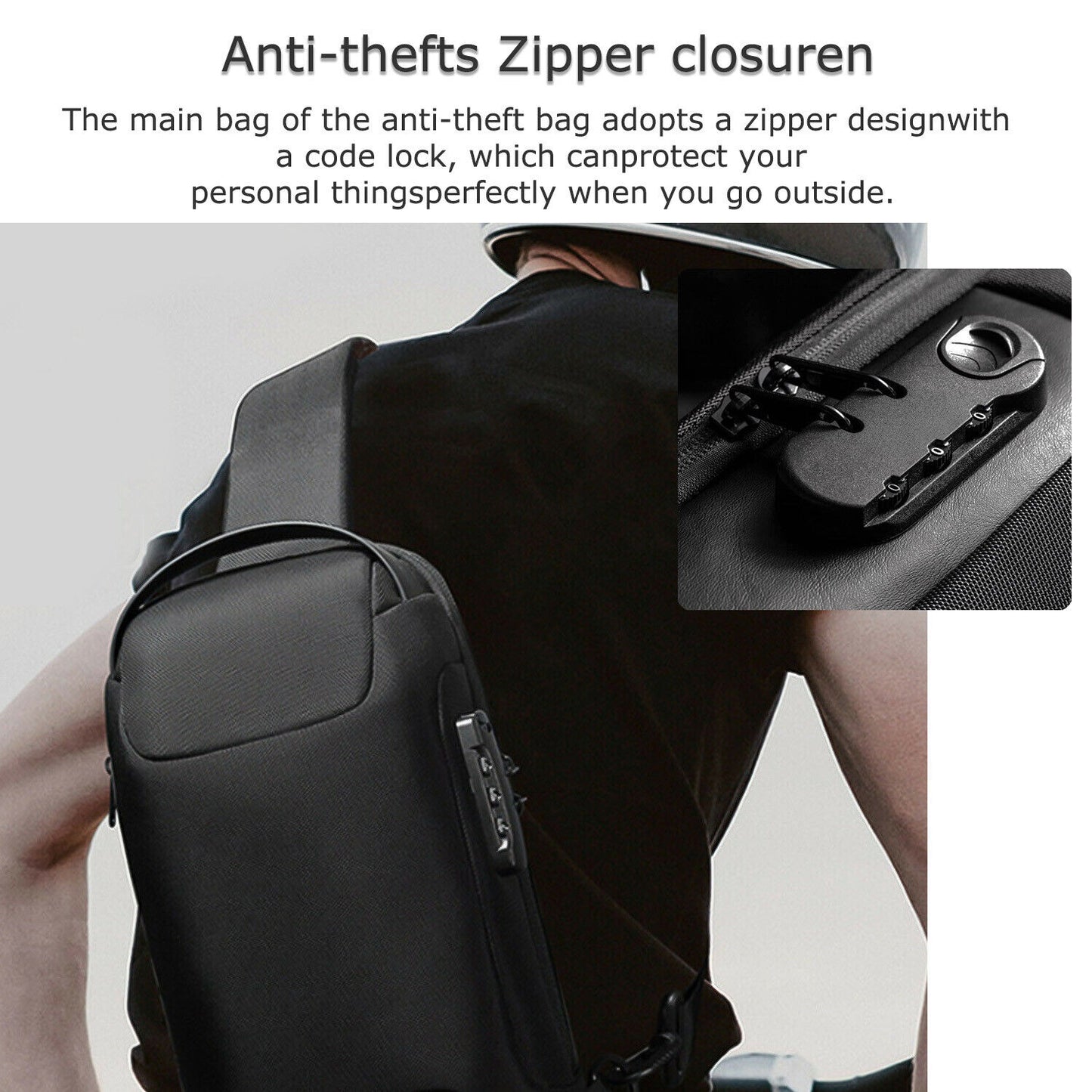 Anti Theft Sling Bag Waterproof Chest Bag Crossbody Backpack W/ USB Charge Port