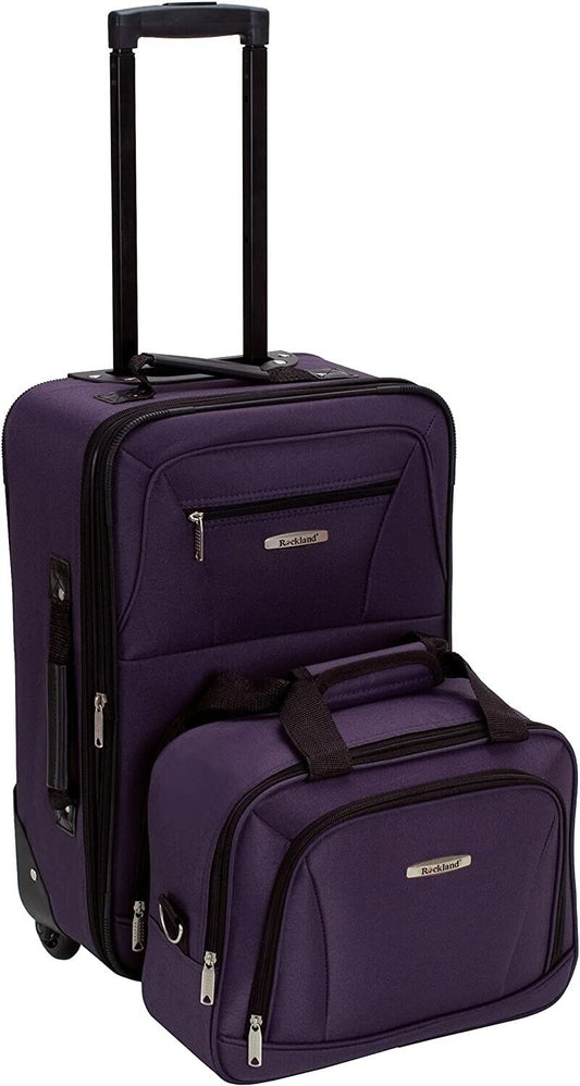 Rockland 2 Piece Expandable Softside Luggage Set Carry on Tote Bag Purple